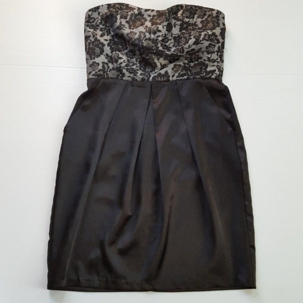 Studio Y Black Lace Strapless Dress size 7/8 floral print cocktail party goth S